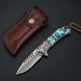 Damascus Sandwich Steel Folding Fruit Knife